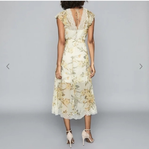 Reiss Emlin Floral Printed MIDI‎ Dress Ivory Yellow Fairy Cottage Lace NWOT - Picture 3 of 13